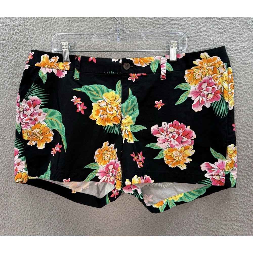 Old Navy Shorts Womens 16 Plus Black Multicolor‎ Floral Coastal Beach Summer